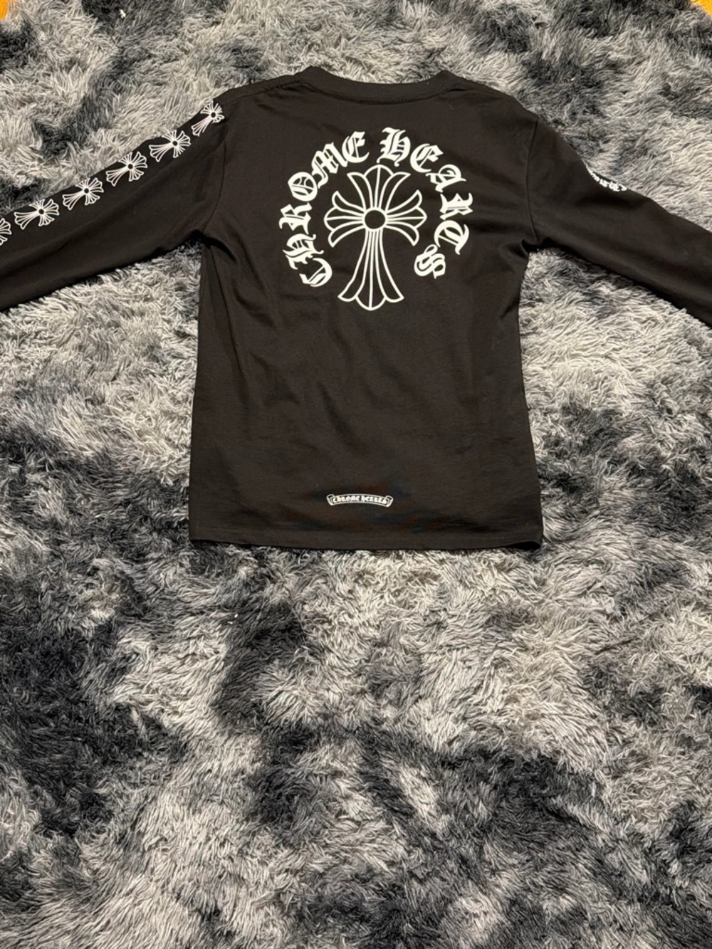 Chrome Hearts Black Long Sleeve Tee with White Cross Motifs